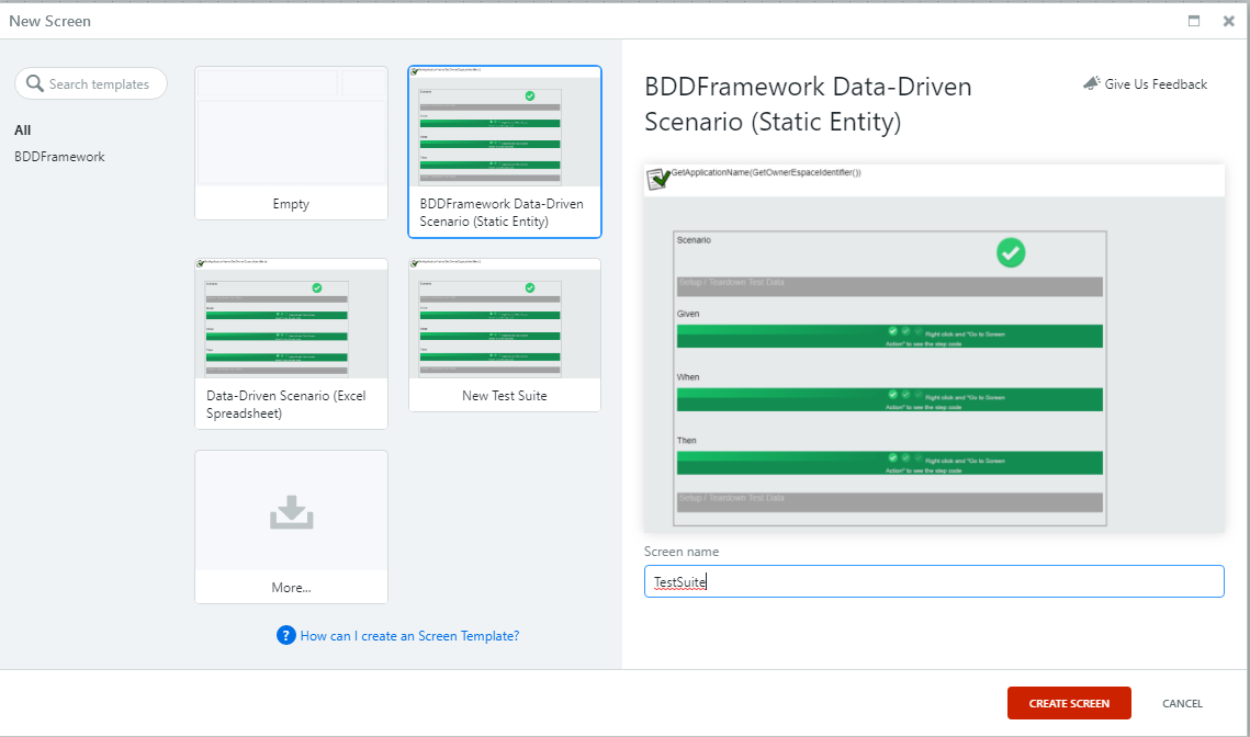 Create TestSuite Screen